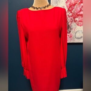Bill Blass Vintage  Red Sheath Dress with Pleated Sleeves